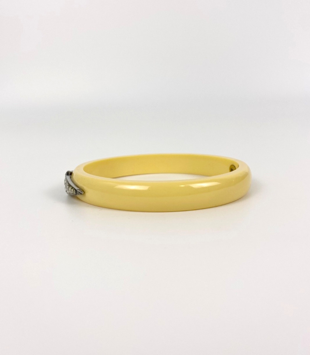 Lulu Frost J. Crew Art Deco Bracelet Bangle Ivory Resin Pave Rhinestone Crystal