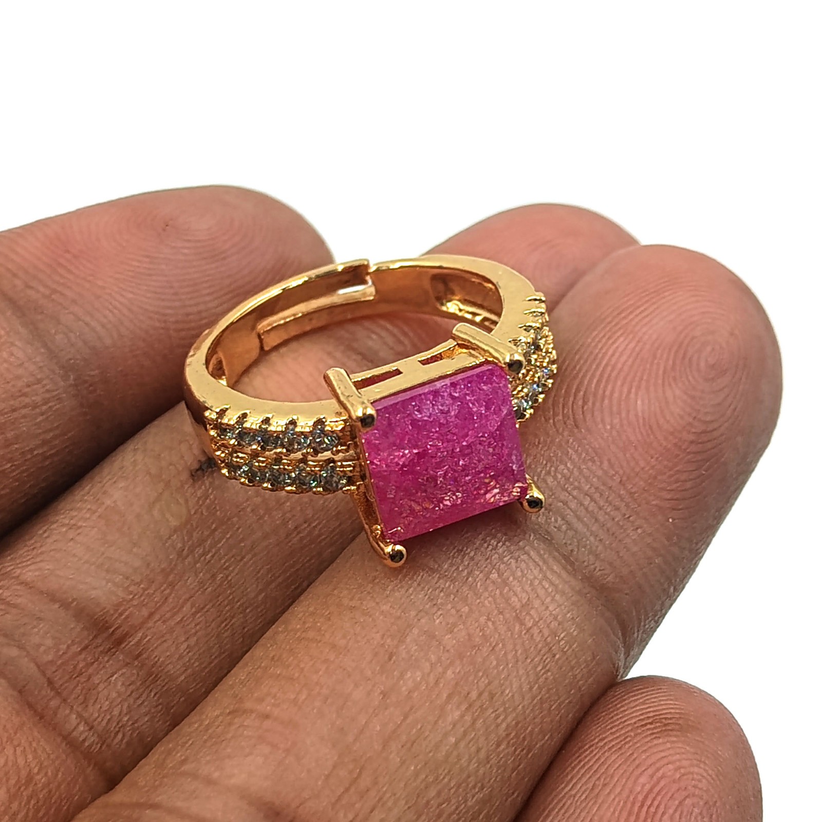 Elegant Ruby CZ Adjustable Ring 22k Gold Plated Party Wear Statement Ring