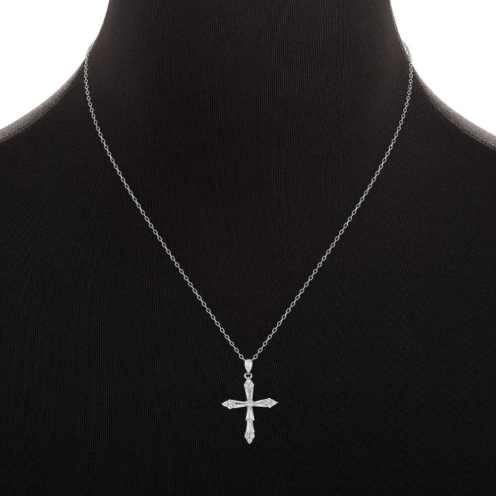 NEW Primrose Sterling Silver Religious Cross CZ Necklace Chain 18″ NIB