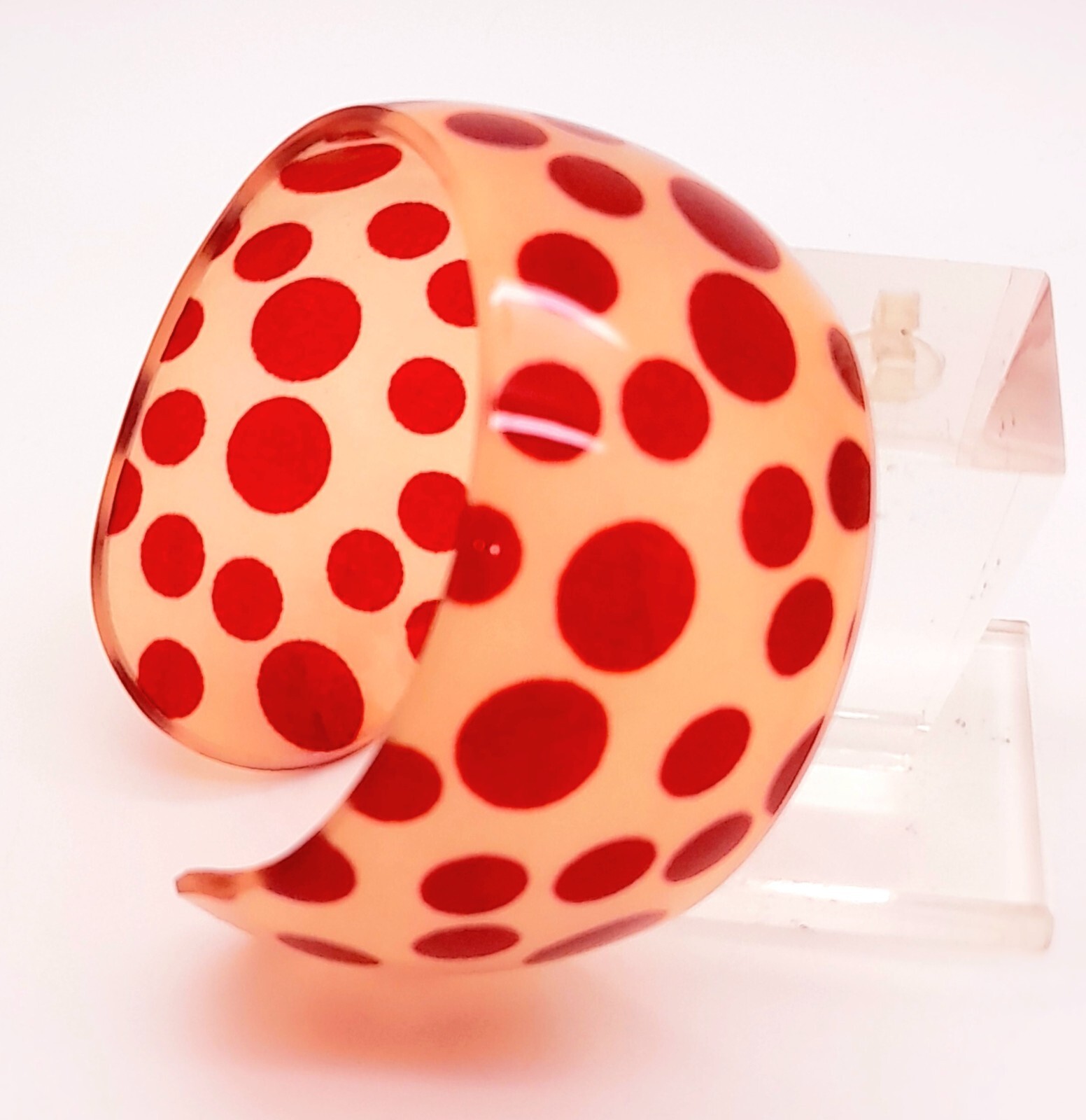 B001 Chunky wide 1.5 inch red polka dot print plastic bangle fashion bracelet