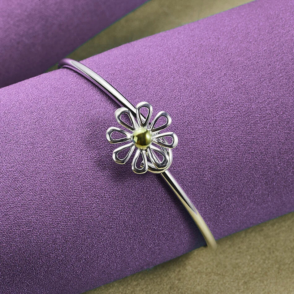 CHSHINE 925 Sterling Silver Flower Pendant Necklace Bracelet Bangle Jewelry Set