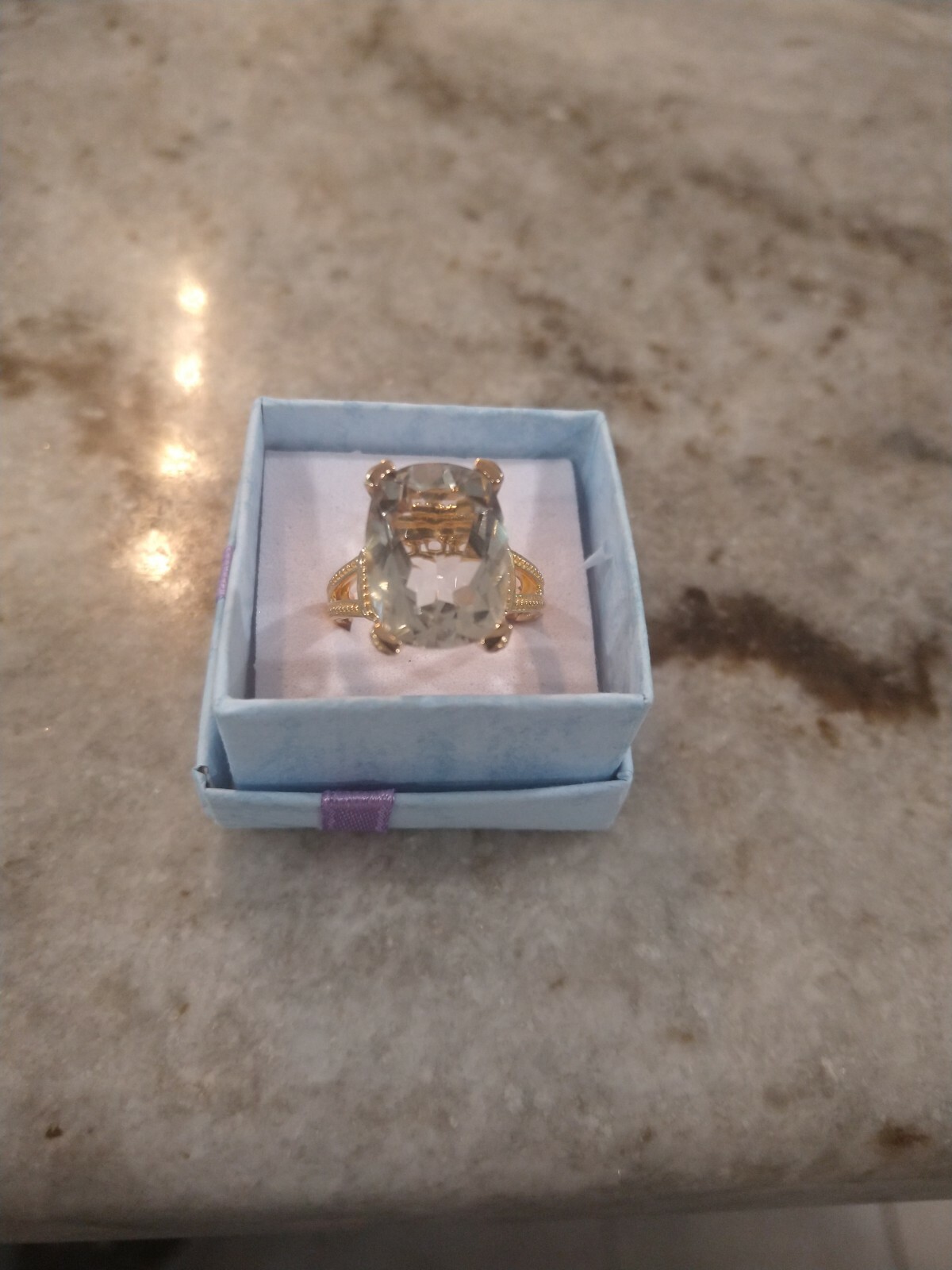 9.60 cts Solitaire Montezuma Prasiolite Fancy Ring in Vermeil YG/SS (Size 7.0)