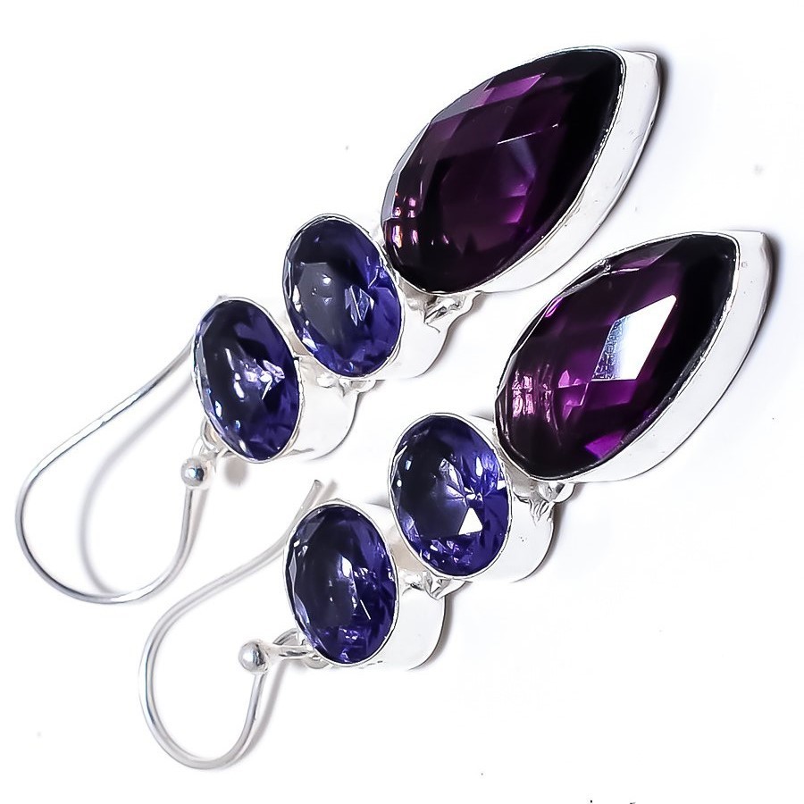African Amethyst Gemstone 925 Sterling Silver Handmade Jewelry Earrings 2.2″