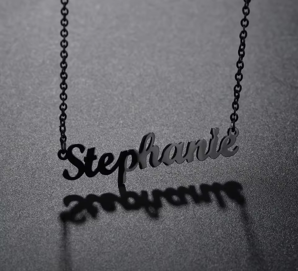 Custom Name Necklace Black Color Pendant Chain Jewelry Stainless Steel Metal