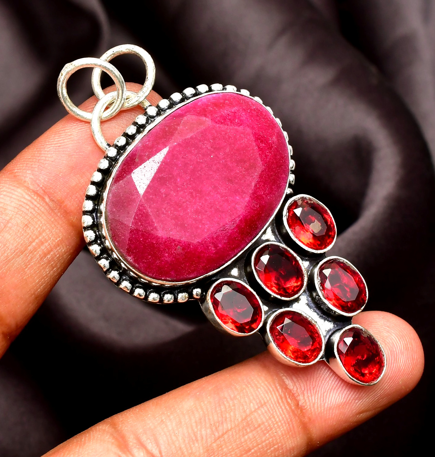 Ruby (Lab-Created) Gemstone 925 Sterling Silver Handmade Pendant Jewelry 1.77″
