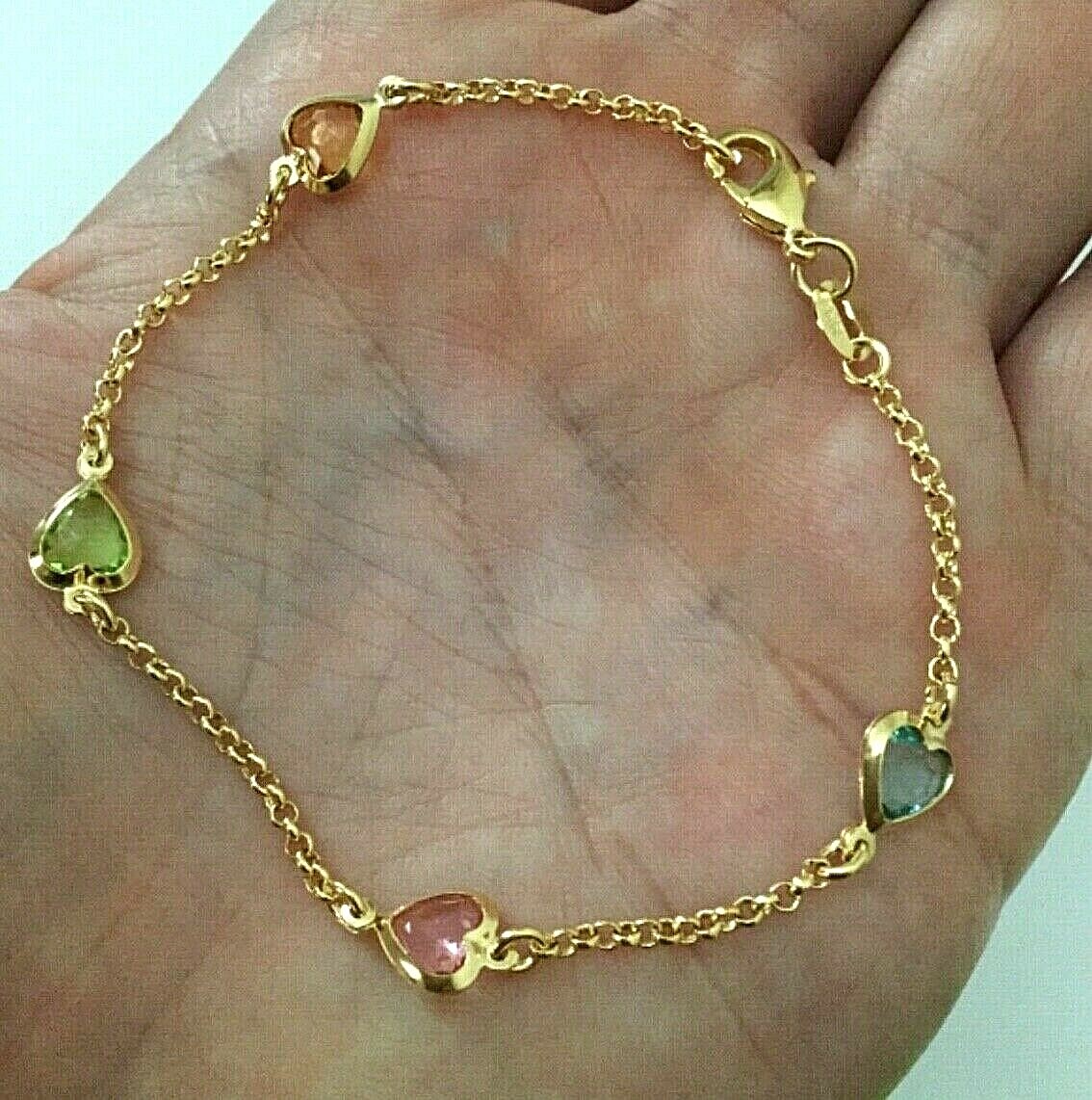 14K GOLD PLATED COLORFULL HEART LOVE BRACELET 7.5”/PULSERA CORAZON 7.5” – BR1826