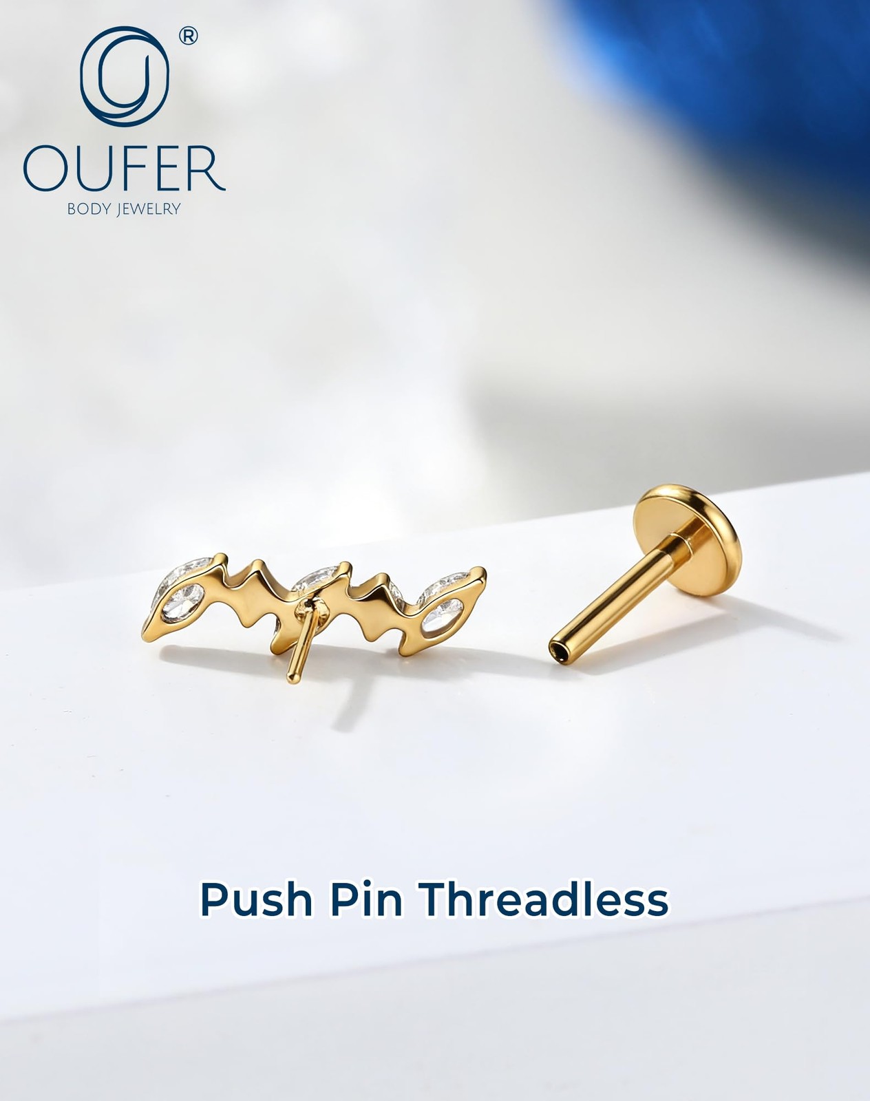 OUFER 18G Titanium Helix Piercing Jewelry-Flat Back Gold 6MM,