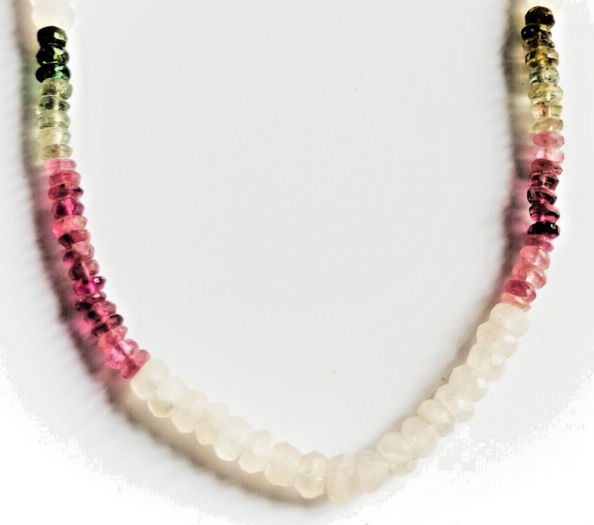 Multi Turmuline & Moonstone Beads Necklace 18 inch Long , 55 cts Gift for Mom,