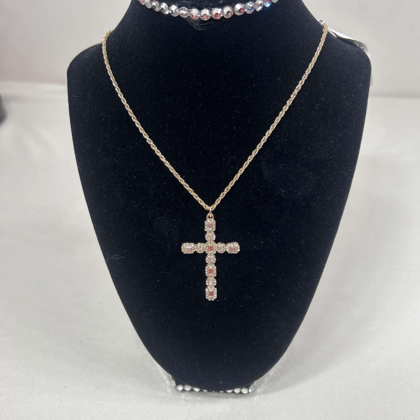 8 Other Reasons Gold Tone Cross Clear Rhinestone Pendant Necklace NWT