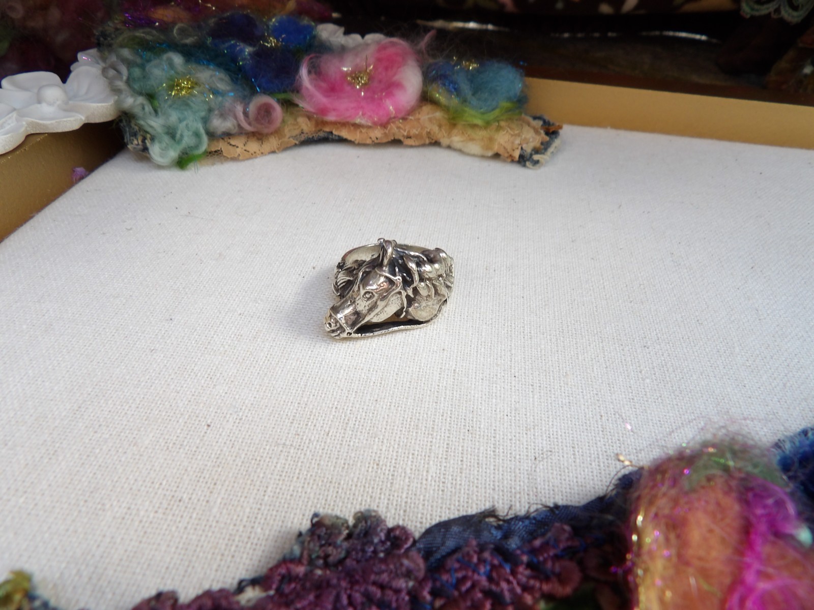 sterling silver ring, artisan, new, stamped, horse