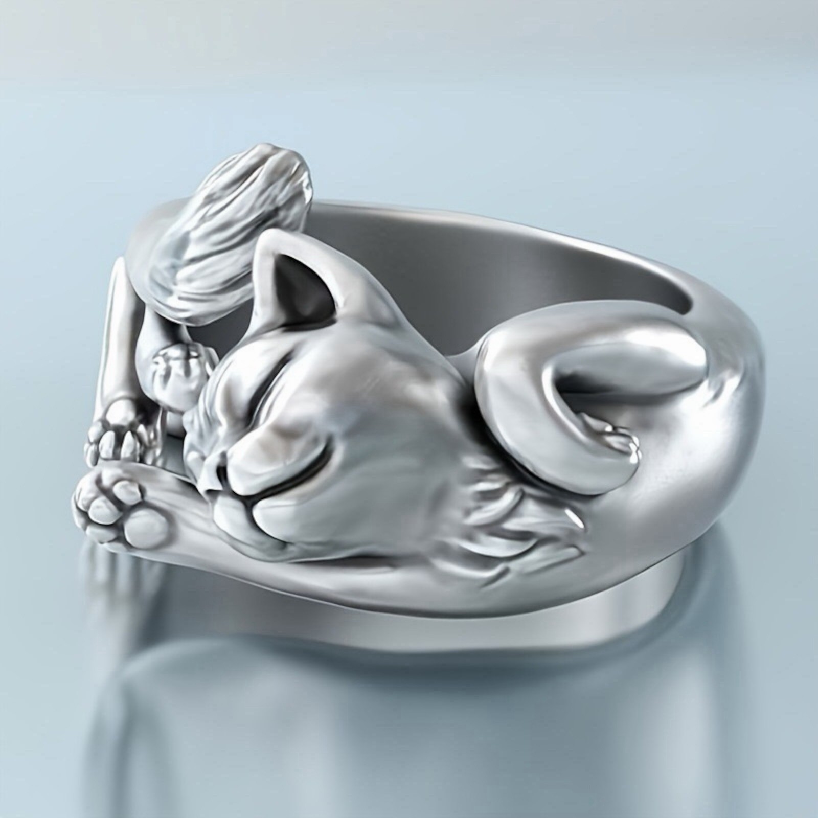 Cat Shaped 925 Silver Plated Ring for Women Party Jewelry US Size 5-11. A88
