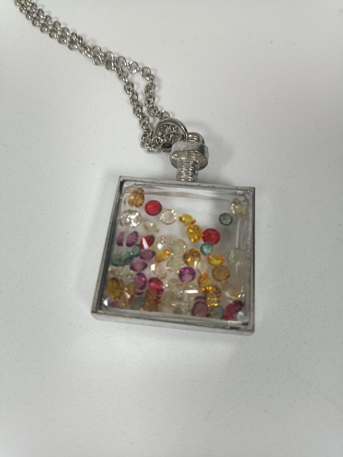 Multicoloured Crystal Silver Tone Necklace Pendant