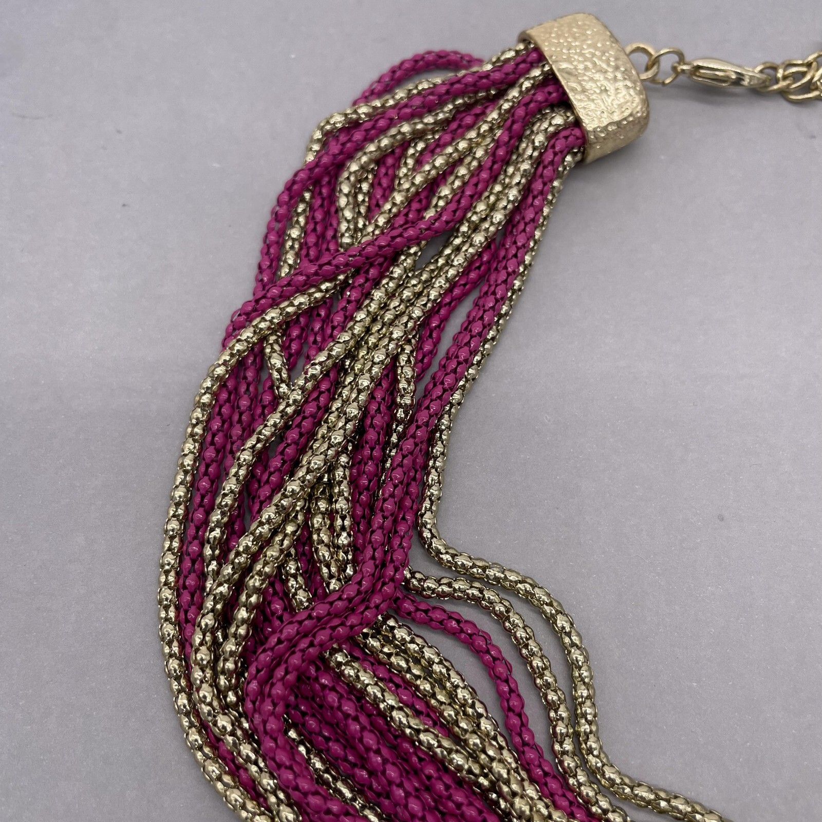 Multi Strand Popcorn Chain Necklace Lobster Closure Purple Gold Tone 19-22 Inch