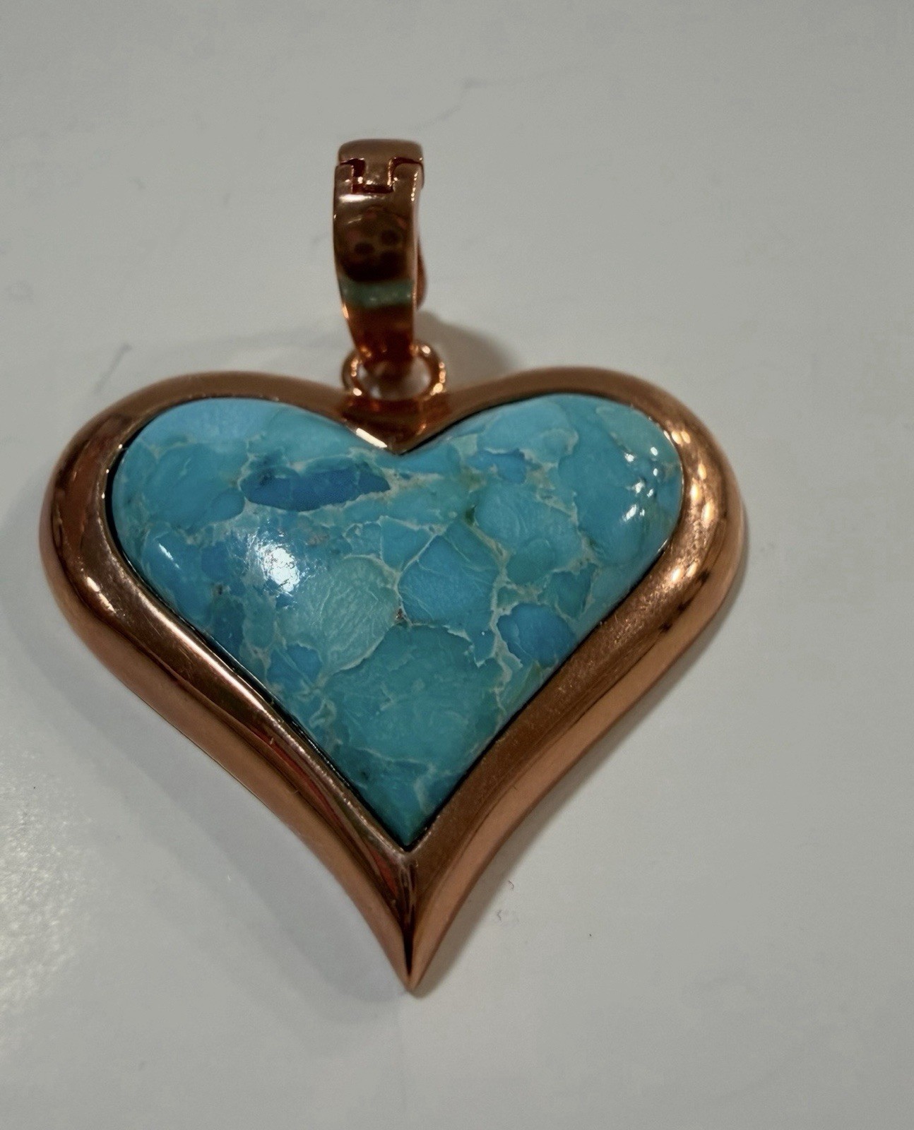 TIMNA COLLECTION Turquoise Heart Copper Enhancer with Copper Wheat Chain 18″
