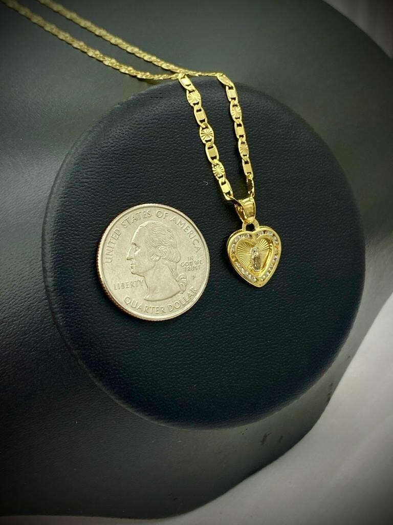 Baby Kids Heart Guadalupe Necklace Cadena Corazon Oro 14K Womens Gifts Valentino