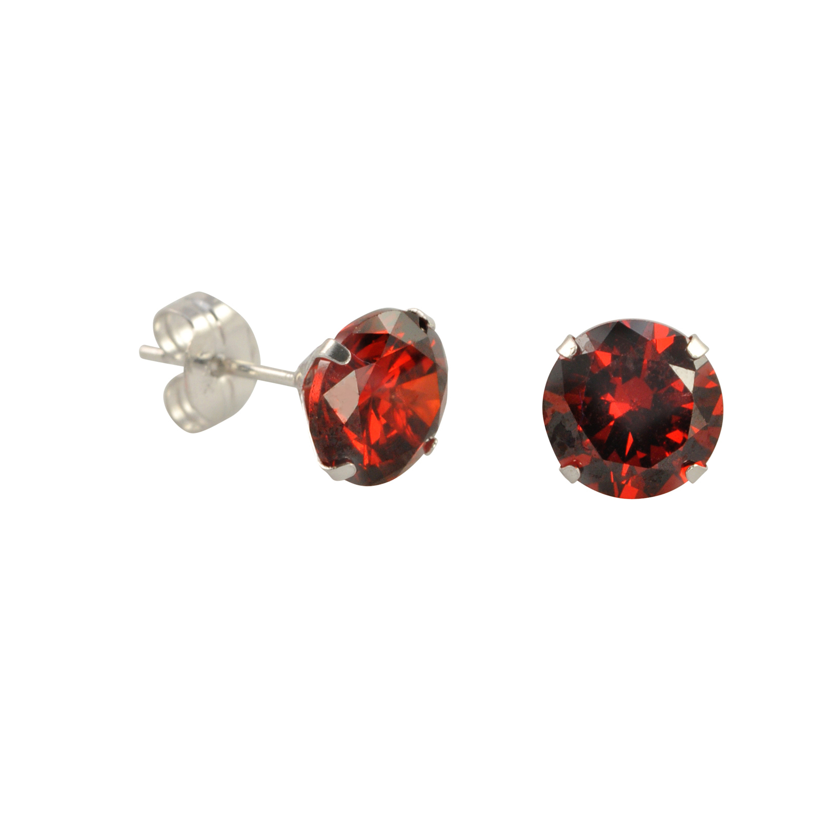 10k White Gold Red Garnet CZ Stud Earrings Cubic Zirconia Round Prong Set