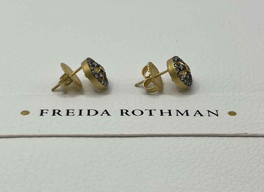 Freida Rothman 14k Gold & Black Sterling Silver 925 Clover Cage Stud Earrings