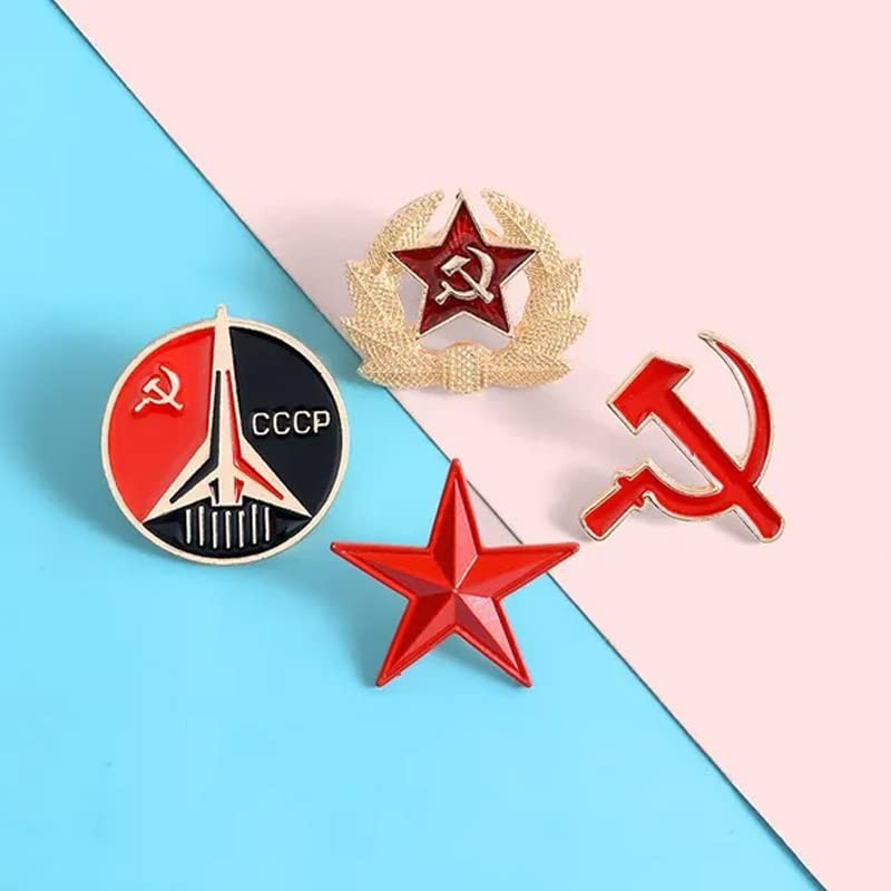 Ximimark 4 PCS Red Star Hammer Sickle Enamel Pin Retro USSR Symbol Brooch…