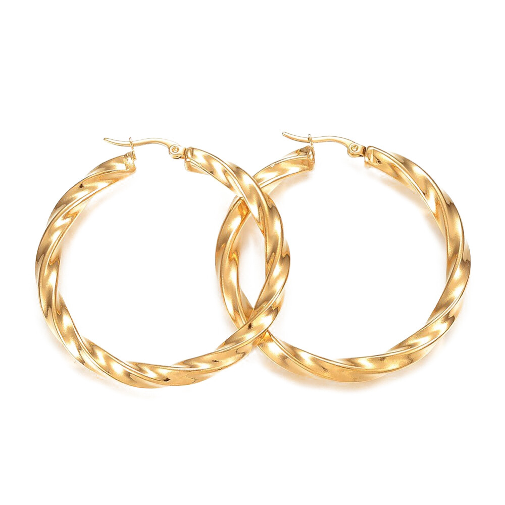 304 Stainless Steel Hoop Earrings Gold 52x49x5mm Pin 1×0.8mm  P586