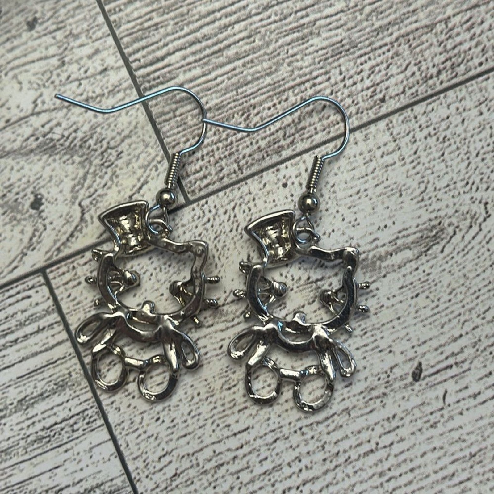 Silver Kitty Dangle Earrings with Turquoise Accent Stones