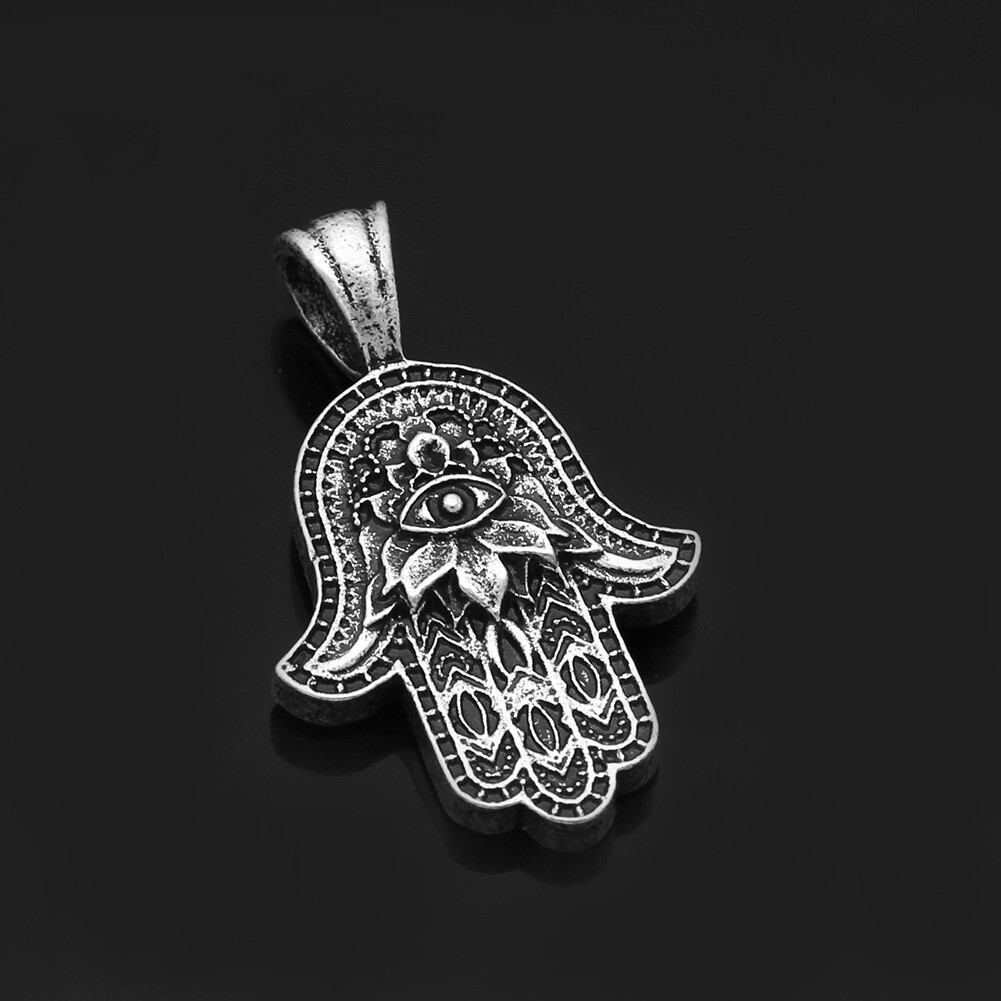 Men Hamsa Hand of Fatima Pendant Necklace Punk Hip Hop Jewelry Braided Chain 24″