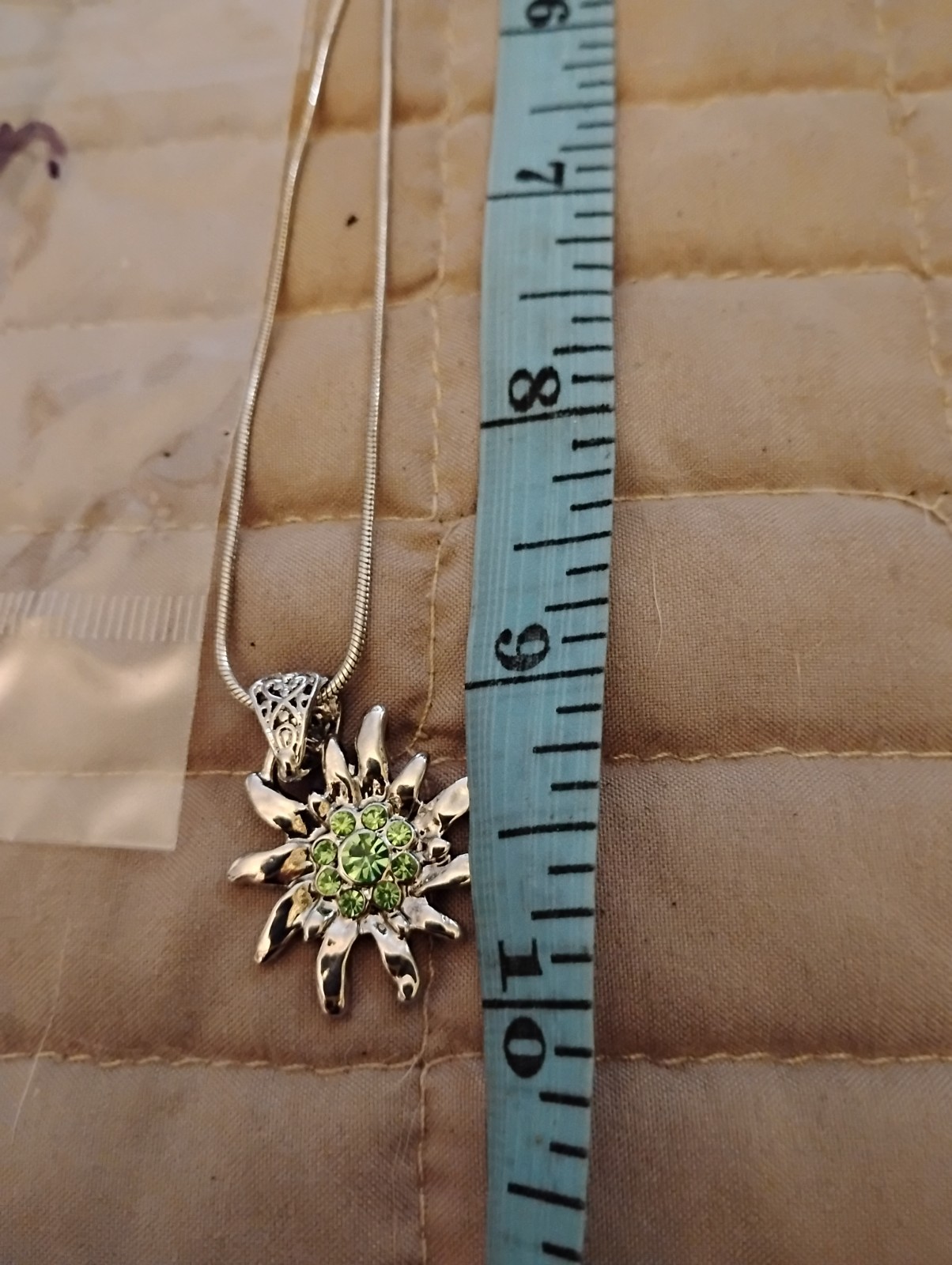 Fashion Jewelry.Germany, Edelweiss charm, green crystals, Silver color