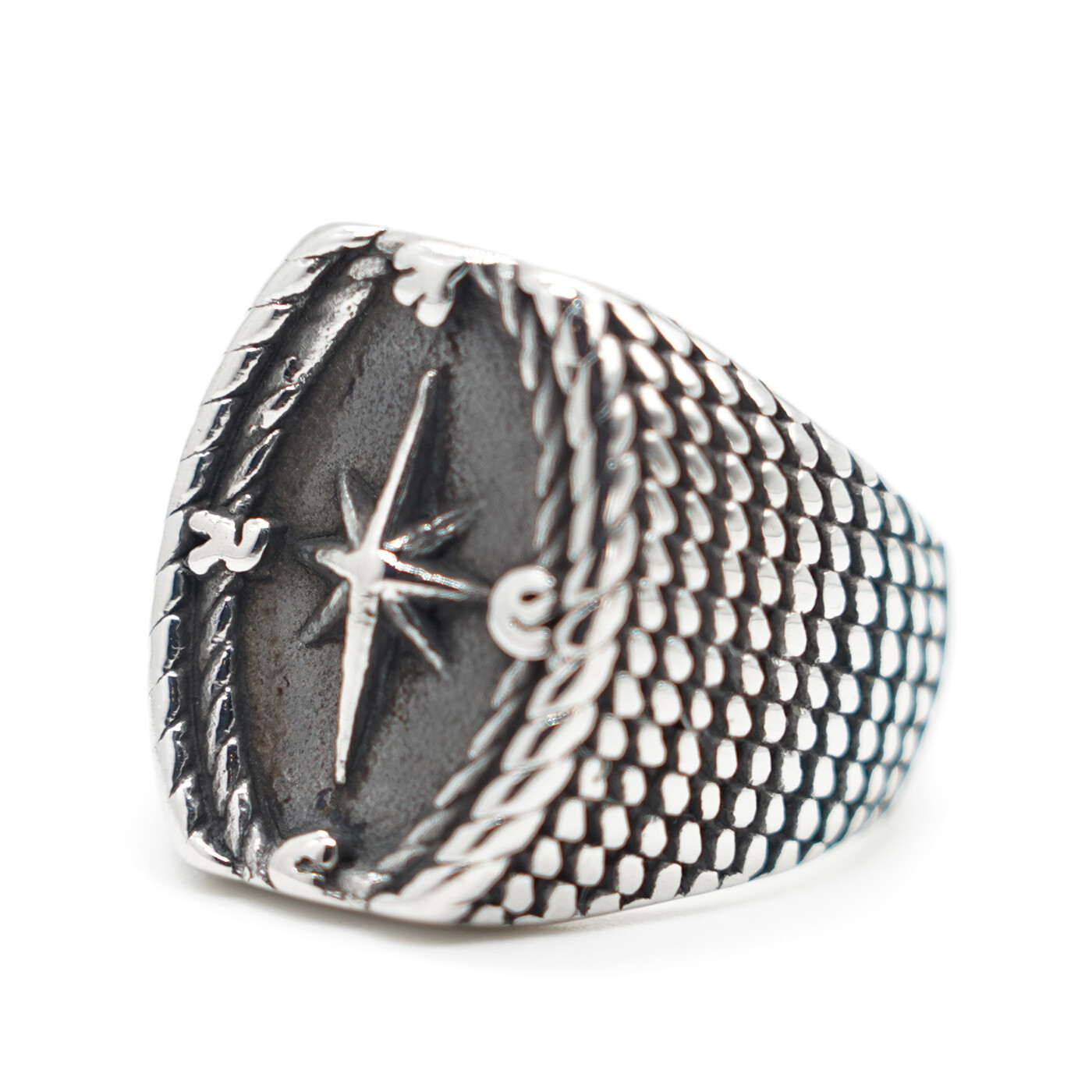 MENDEL Mens Nautical North Star Compass Marine Ring Stainless Steel Size 7-13