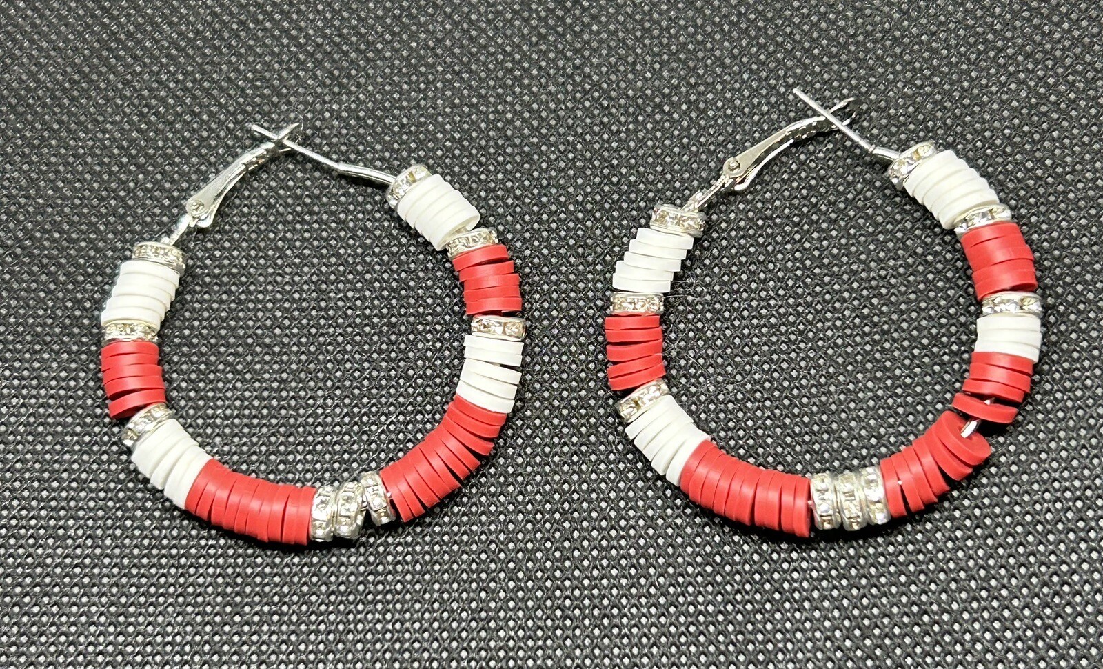 Alabama Crimson Tide Inspired Heishi Bead Continuous Hoop Red & White Earrings