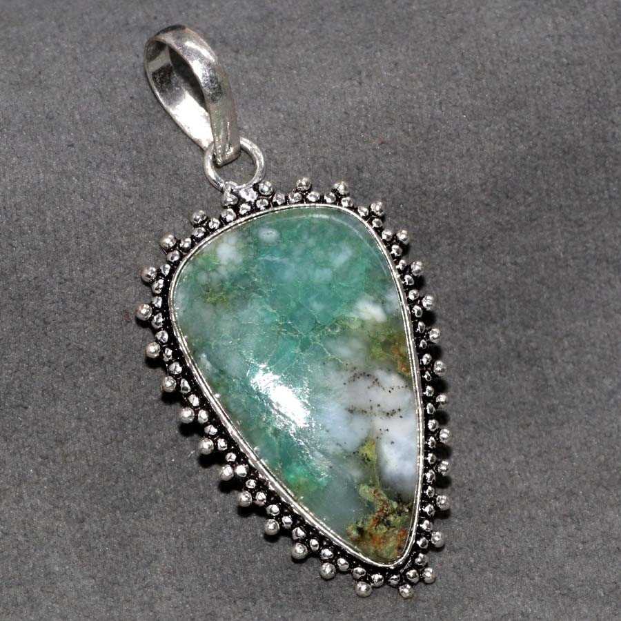 Moss Agate 925 Silver Plated Pendant 2.2″ Gift Fashion Forwarded Jewelry JW