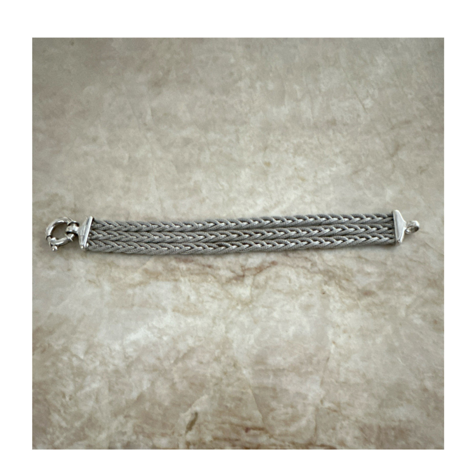 Silver Spiga/Wheat Chain Bracelet, Spring Ring Clasp, No Stone