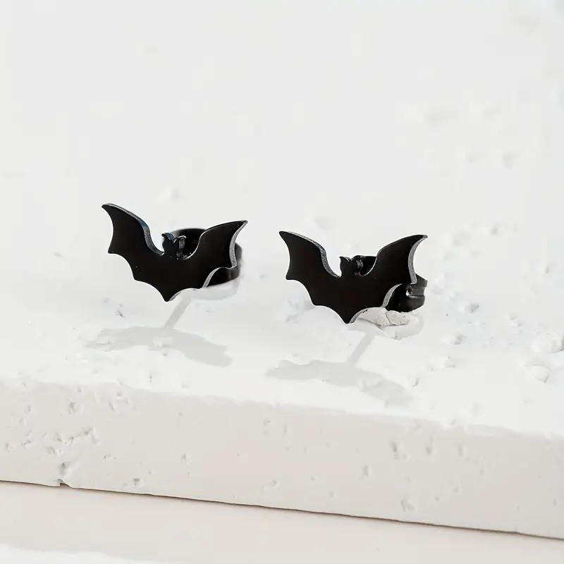 🦇 BAT STUD EARRINGS — Halloween & Gothic Stainless Steel Jewelry