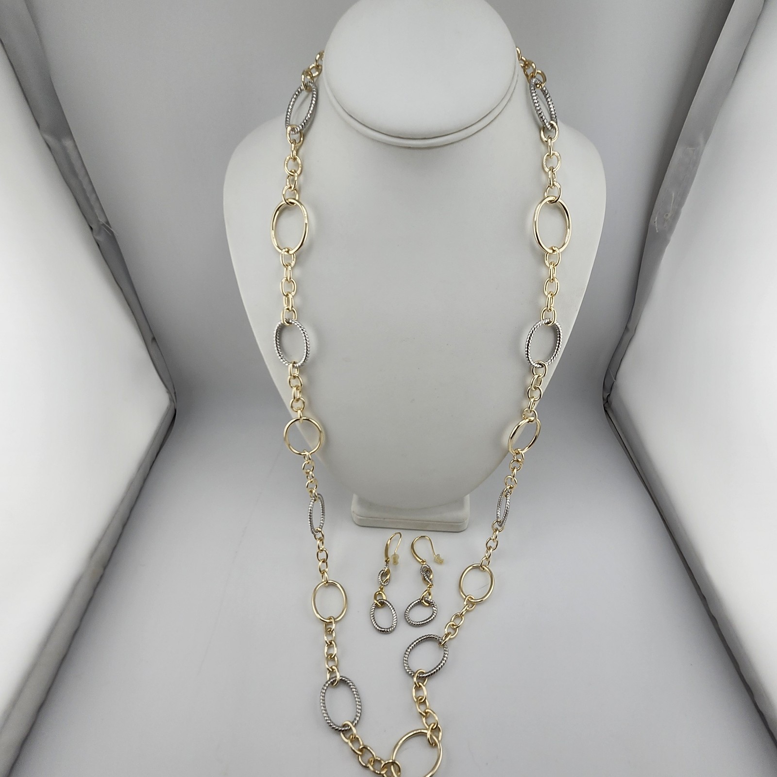 Gold And Silver Tone Station Necklace With Earrings NWOT
