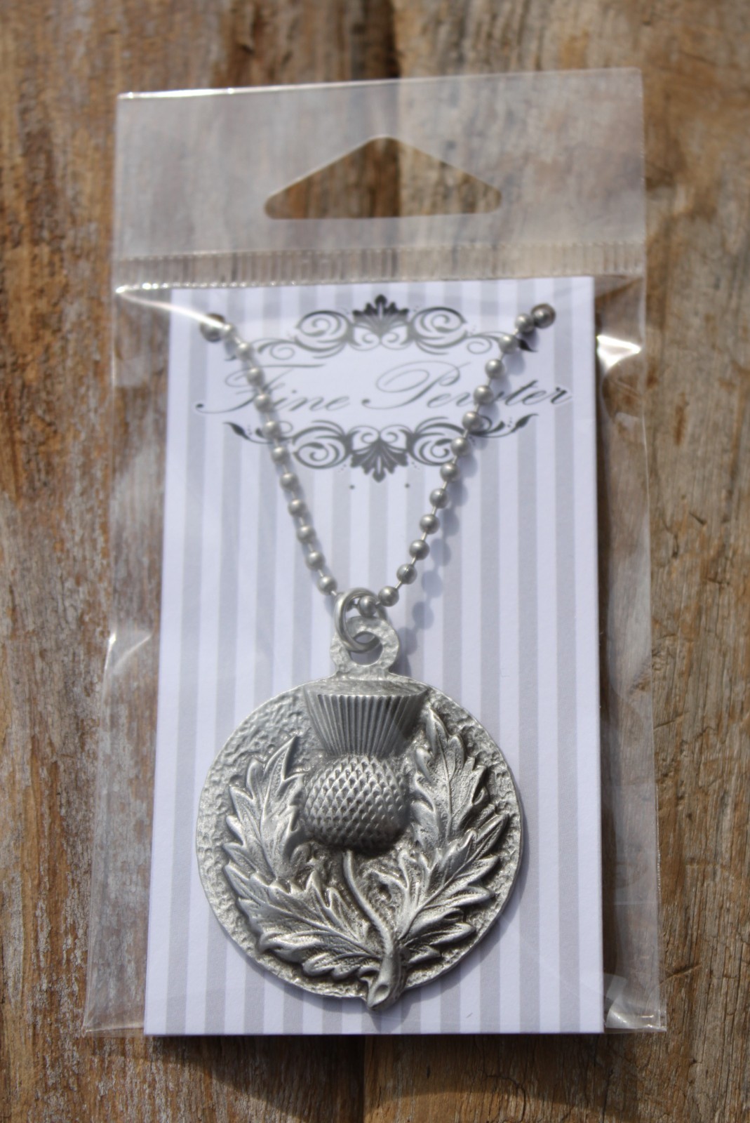 Pewter Thistle Necklace on stainless steel ball chain Flower Jewelry Large NEW