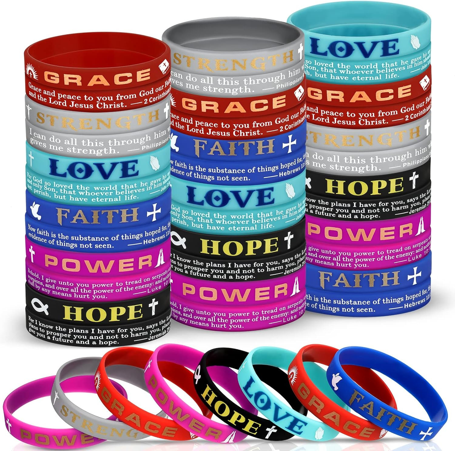 48 Pcs Christian Inspirational Bible Verses Bracelets Religious Silicone