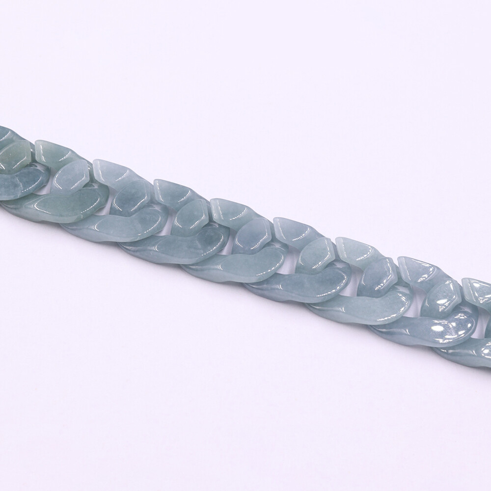 Real Grade A 100% Natural Blue Jade Jadeite Cuban Curb Link Bracelet 5.9-8.3inch