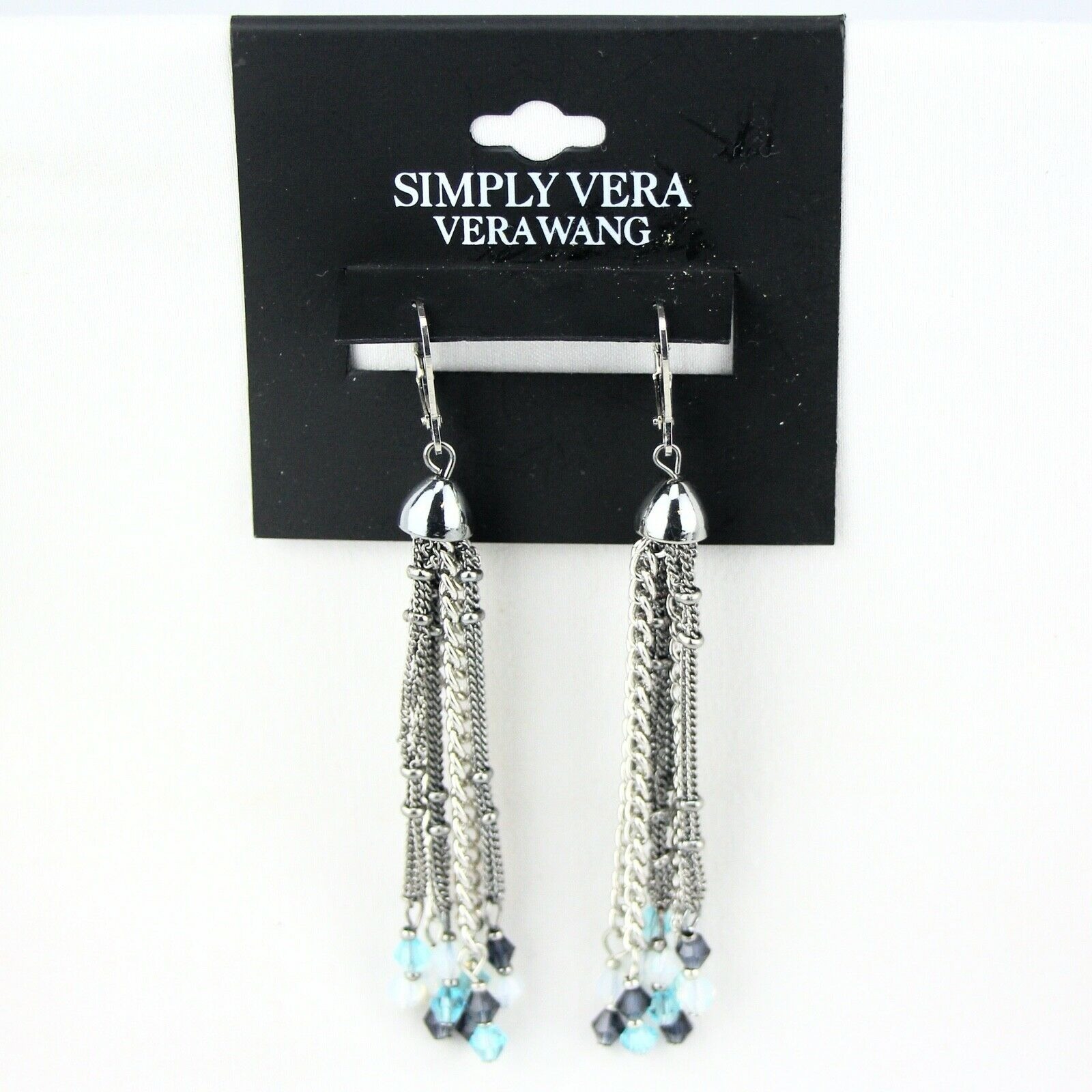 Vera Wang Earrings Silver-tone 3 1/2″ Blue Beaded Tassel by Simply Vera