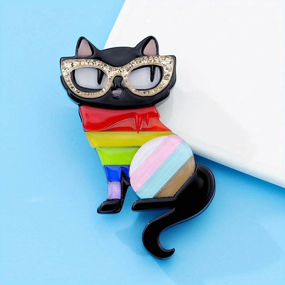 Acrylic Cat in Colourful Dress Brooch Fashion Women’s Clothing Accessories