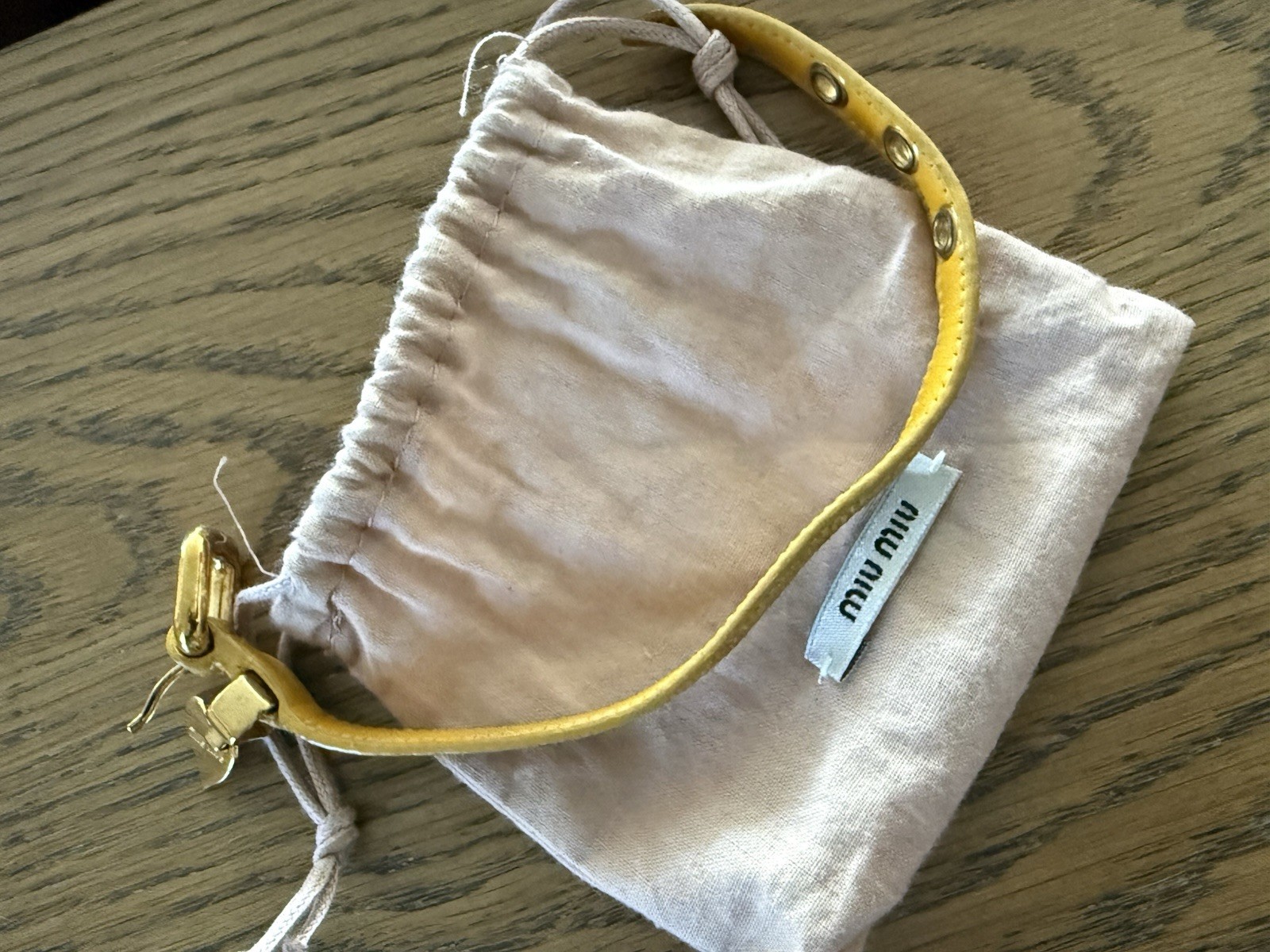 Miu Miu Ostrich Leather Yellow Bracelet with Plated Gold Buckle