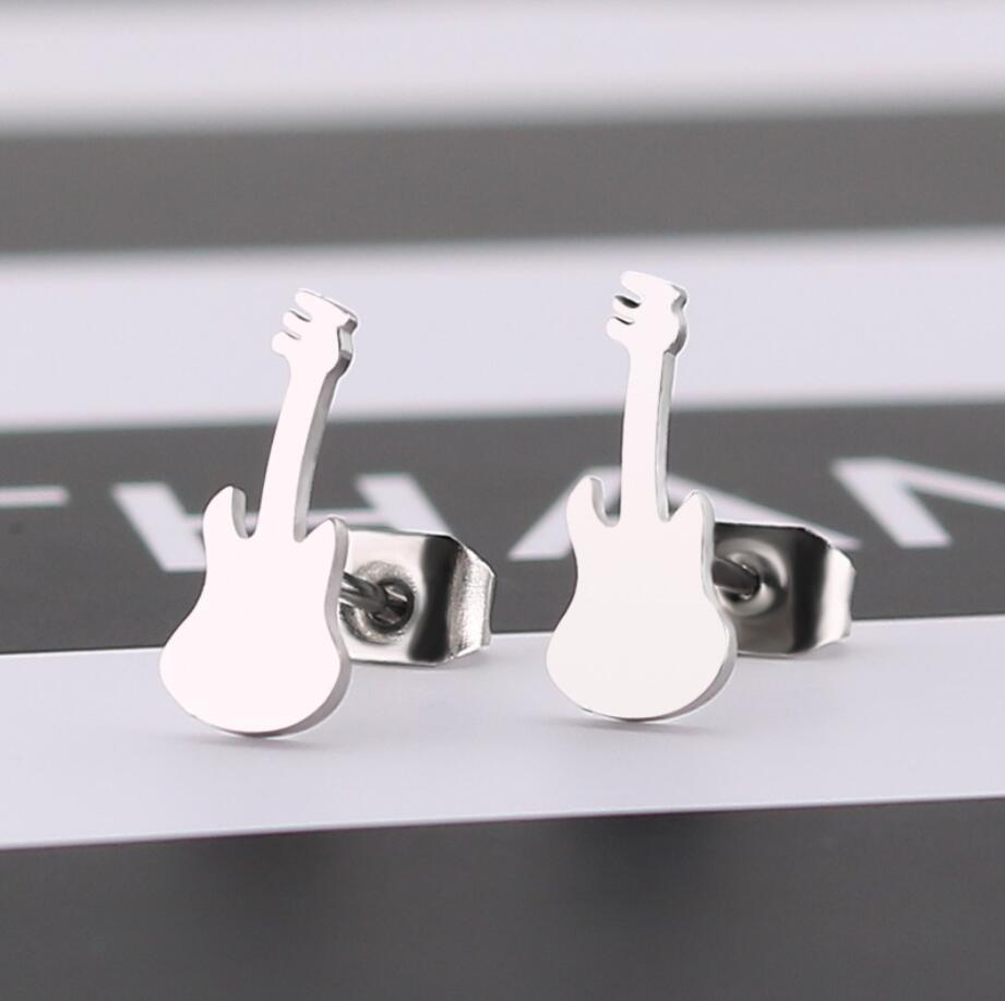 Stainless Steel Post Guitar Stud Earrings 12 x 5 mm