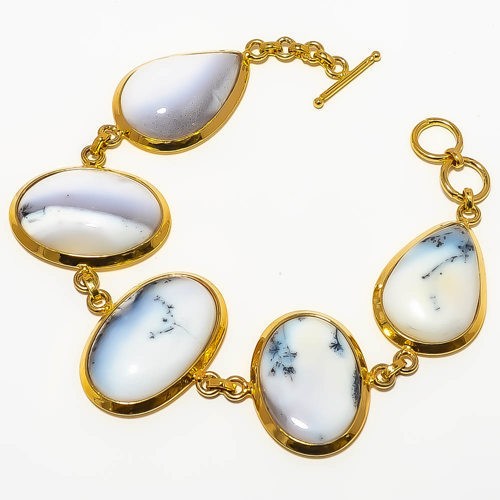 Natural Dendritic Opal 925 Silver Plated Gold Plated Bracelet 7-7.99″ B7625-6