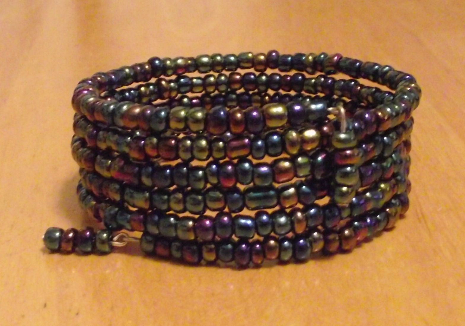 Metallic Black Rainbow Glass Beaded Wrap Bracelet / Coil Beads / USA Made / Gift