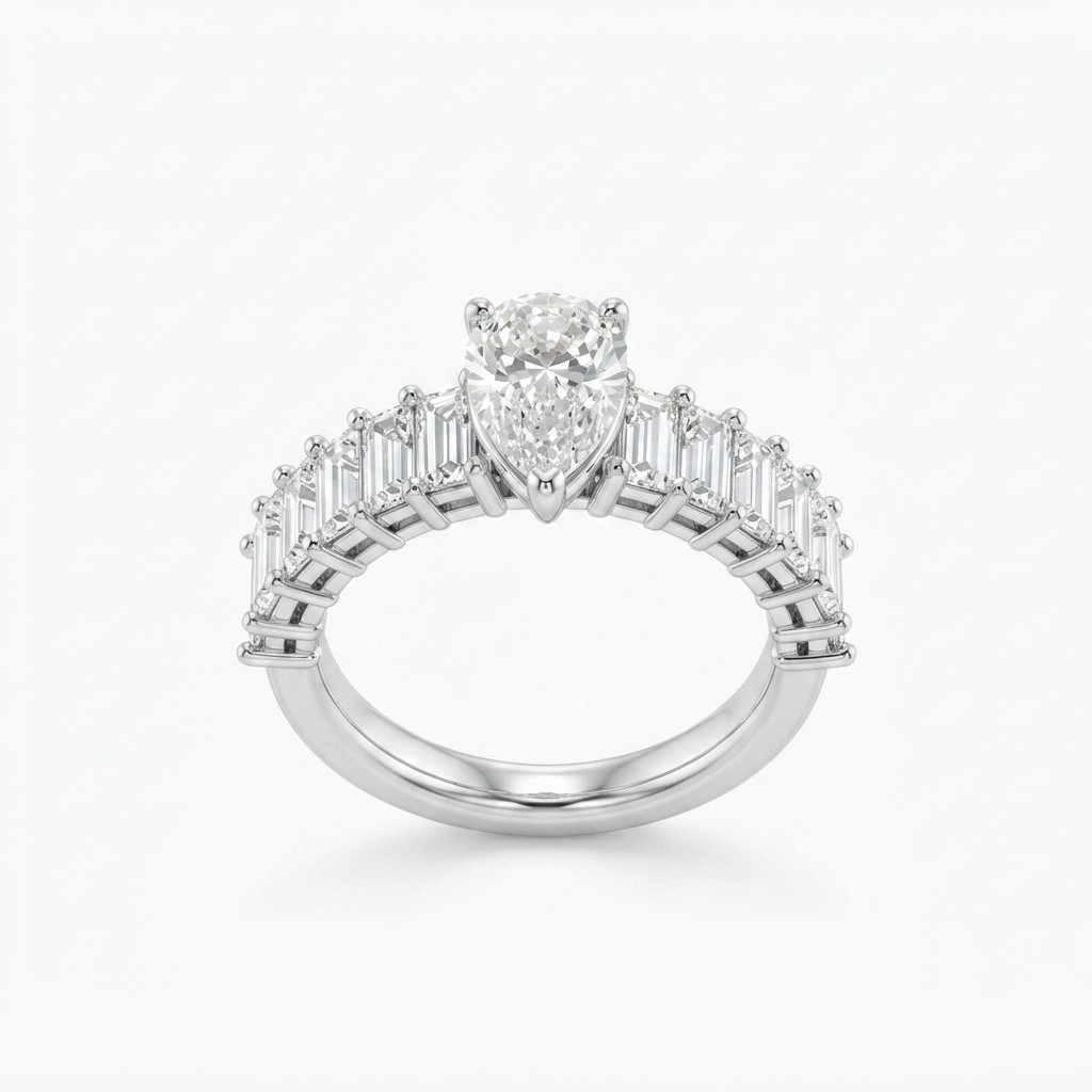 4.4CT Pear Cut 14k Gold & 925 Sterling Teardrop shaped Cocktail Women’s Ring 7.5