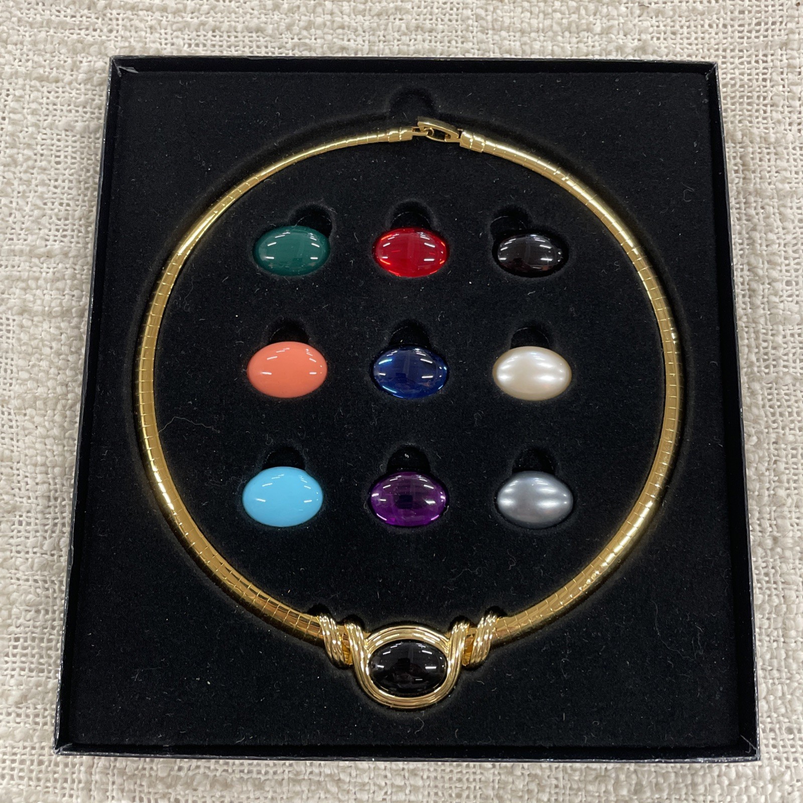 Joan Rivers Omega Slide Ten Color Cabochons Interchangeable Collar Necklace NIB