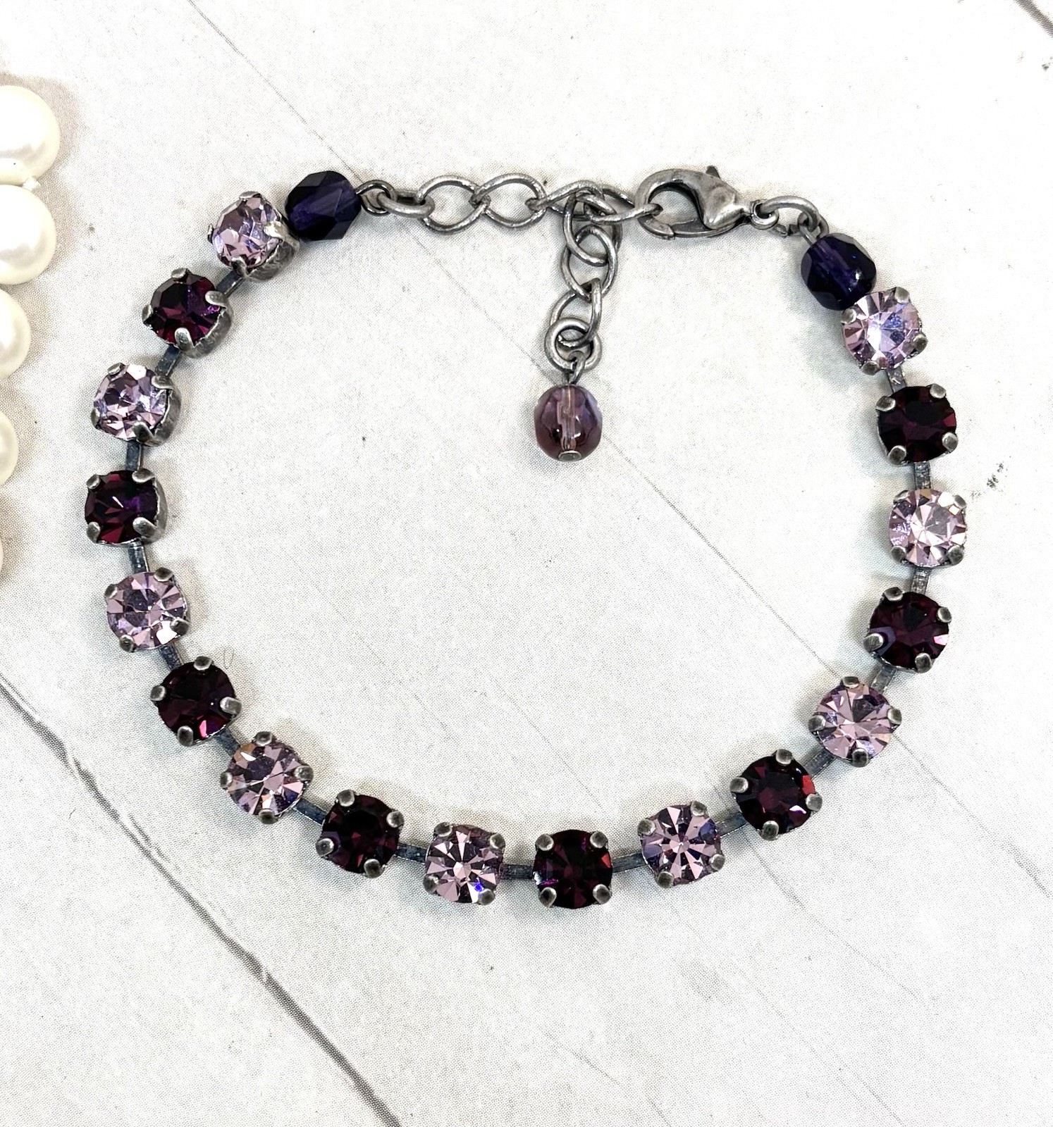 6mm Antique Silver Plated Lilac and Purple Cup Chain Bracelet
