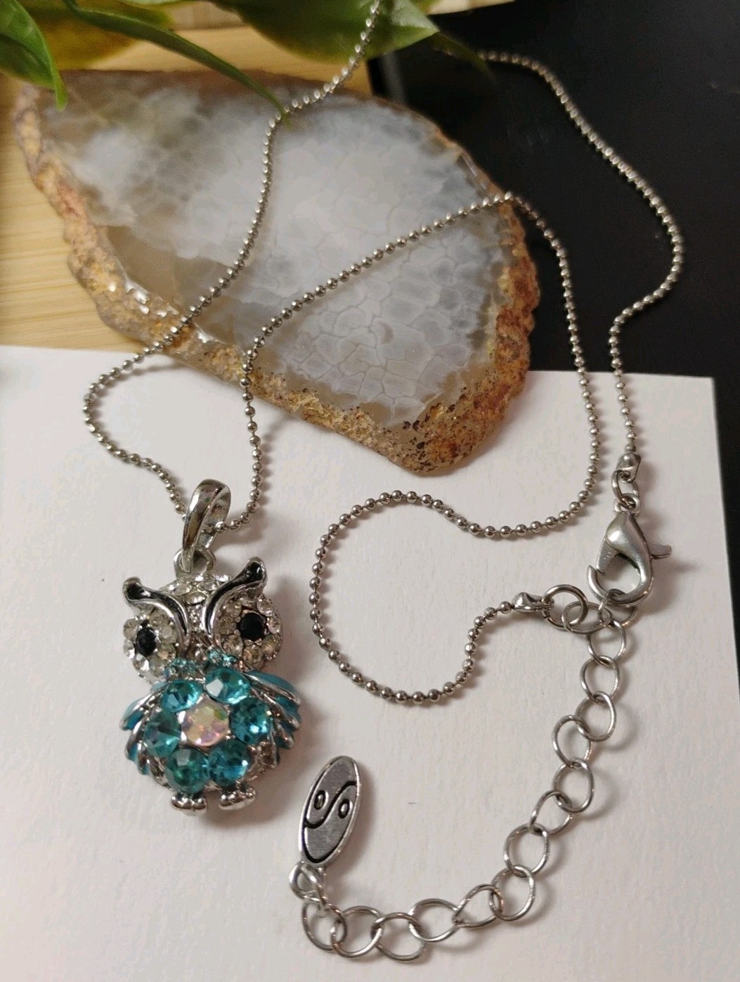 Sparkling ADULT JEWELS Silver Tone Crystal Owl Pendant 15″ Ball Chain Necklace!