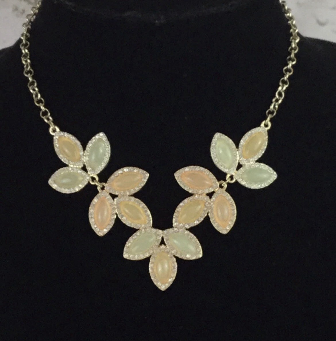 Lauren Conrad Floral Choker Statement Gold Toned Pale Green & Champagne Stones