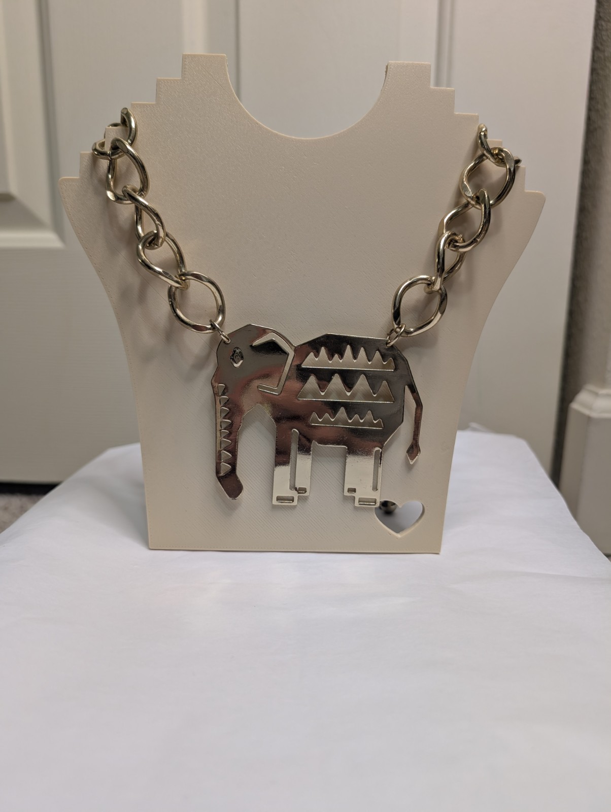 Gold Elephant Charm Pendant Statement Link Chain Necklace Adjustable 19-24 in