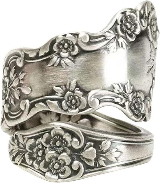 925 Sterling Silver Oxidized Spoon Ring Adjustable Ring Jewelry Gifts for Women