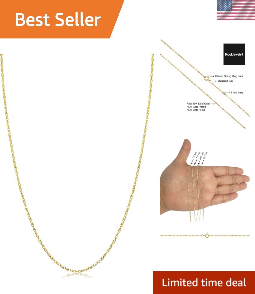 10K Yellow Gold Rope Chain Necklace – Barely There, Lightweight Elegance