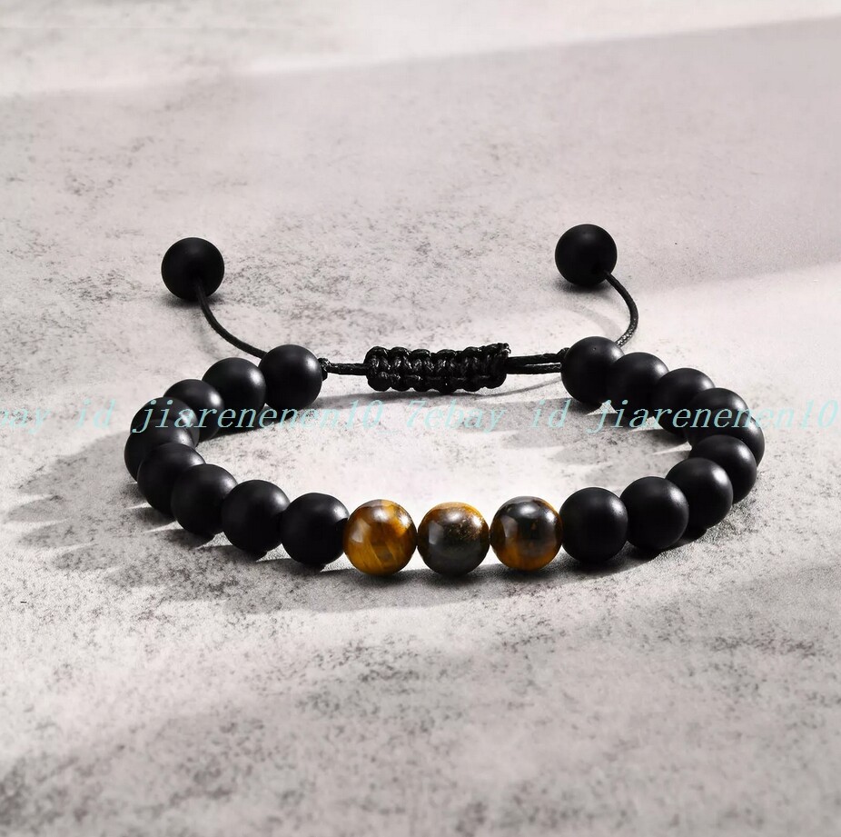 8mm Natural Matte Agate Tiger Eye Stone Braided Adjustable Bracelet Jewelry Gift